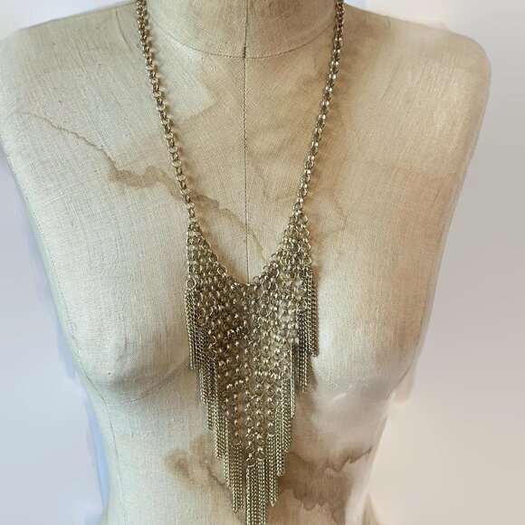 Vintage Bib Necklace, Chainmaille: Chainmail Gold Tone Boho Bohemian Renaissance - Picture 4 of 5